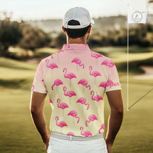 Load image into Gallery viewer, Personalized pink gradient Flamingo pattern Men golf polo shirt Custom golf team theme outfits NQS10324