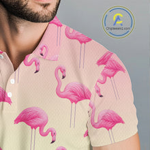 Load image into Gallery viewer, Personalized pink gradient Flamingo pattern Men golf polo shirt Custom golf team theme outfits NQS10324
