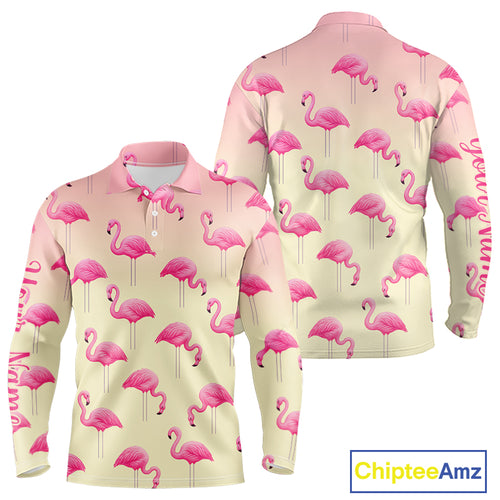 Personalized pink gradient Flamingo pattern Men golf polo shirt Custom golf team theme outfits NQS10324