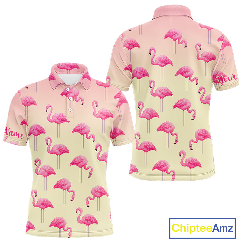 Personalized pink gradient Flamingo pattern Men golf polo shirt Custom golf team theme outfits NQS10324
