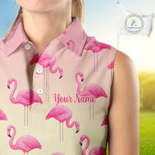 Load image into Gallery viewer, Personalized pink gradient Flamingo pattern Women sleeveless polo shirt Custom golf team theme outfit NQS10324