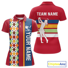 Load image into Gallery viewer, Retro colorful argyle pattern Women golf polo shirt custom Team Golf Outfits for ladies | Red NQS10327