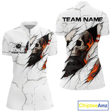 Load image into Gallery viewer, Personalized White Grunge Flame Skull Bowling shirts for Women Custom Team Bowling League Shirts NQS10536
