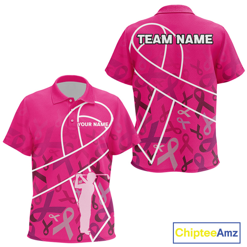 Pink ribbon pattern breast cancer awareness Kid golf polo shirt Custom team Golf attire For Kid NQS10189