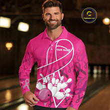 Load image into Gallery viewer, Pink ribbon pattern breast cancer awareness Bowling Shirts For Men Custom team bowling jerseys NQS10190