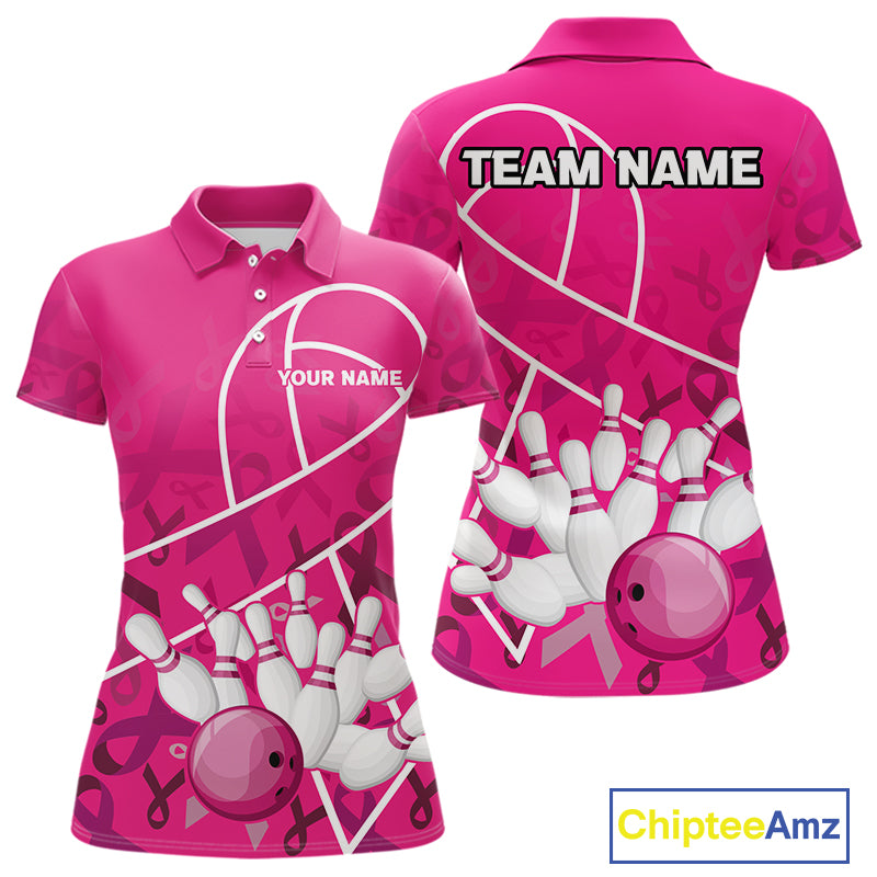 Pink ribbon pattern breast cancer awareness Bowling Shirts For Women Custom team bowling jerseys NQS10190