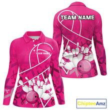 Load image into Gallery viewer, Pink ribbon pattern breast cancer awareness Bowling Shirts For Women Custom team bowling jerseys NQS10190