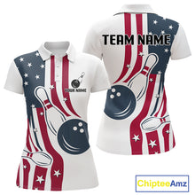 Load image into Gallery viewer, Red, White &amp; Blue American Flag Bowling shirt For Women custom patriotic bowling team uniform jersey NQS10337