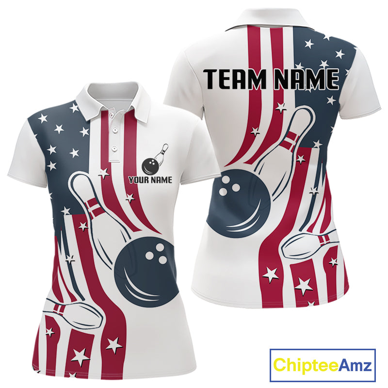 Red, White & Blue American Flag Bowling shirt For Women custom patriotic bowling team uniform jersey NQS10337