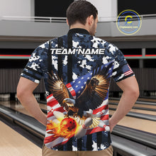 Load image into Gallery viewer, Blue Camo American Flag Eagle Flame Bowling Shirts For Men Custom Patriotic Bowling Team Shirts NQS10551