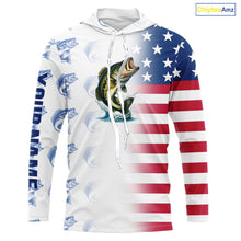 Load image into Gallery viewer, Red, White and Blue American Flag Bass Fishing custom patriotic Bass performance Fishing Shirts NQS10034