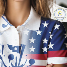 Load image into Gallery viewer, Red, White and Blue American Flag Women Golf polo shirts Custom patriotic Golf Outfit For Ladies NQS10035