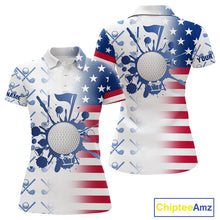 Load image into Gallery viewer, Red, White and Blue American Flag Women Golf polo shirts Custom patriotic Golf Outfit For Ladies NQS10035