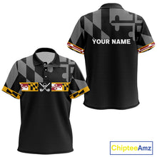 Load image into Gallery viewer, Maryland Flag black Kid golf polo shirt Custom Patriotic Kid Golf top, gifts for golf lovers NQS10195