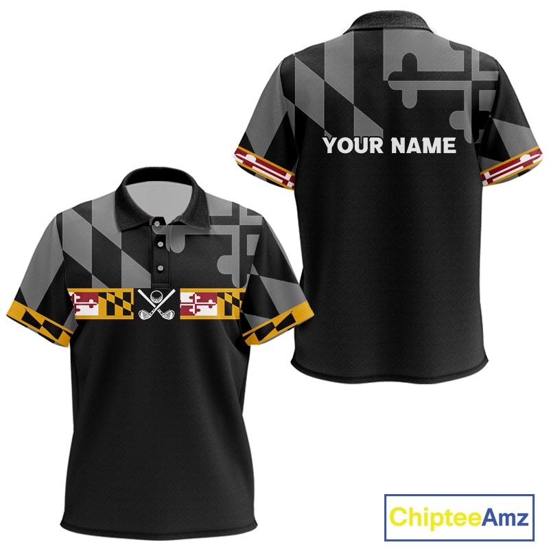 Maryland Flag black Kid golf polo shirt Custom Patriotic Kid Golf top, gifts for golf lovers NQS10195