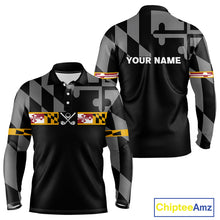 Load image into Gallery viewer, Maryland Flag black Men golf polo shirt Custom Patriotic Mens Golf top, gifts for golf lovers NQS10195