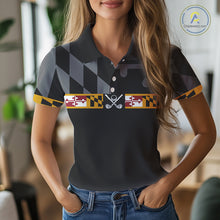 Load image into Gallery viewer, Maryland Flag black Women golf polo shirt Custom Patriotic ladies Golf top, gifts for golf lovers NQS10195