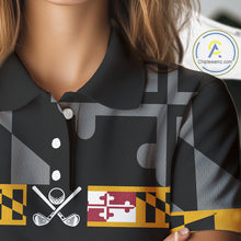 Load image into Gallery viewer, Maryland Flag black Women golf polo shirt Custom Patriotic ladies Golf top, gifts for golf lovers NQS10195