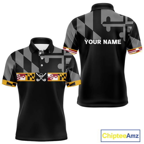 Maryland Flag black Men golf polo shirt Custom Patriotic Mens Golf top, gifts for golf lovers NQS10195