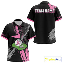 Load image into Gallery viewer, Black and pink ribbon Breast Cancer Awareness golf shirts custom Kid golf polo shirt, best golf gift NQS10196