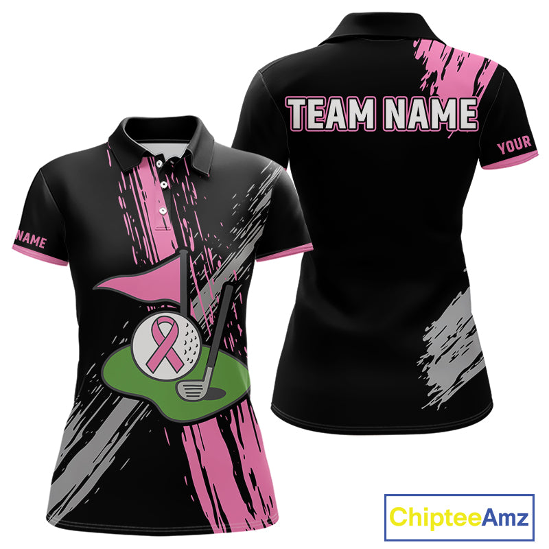 Black and pink ribbon Breast Cancer Awareness golf shirts custom Women golf polo shirt best golf gift NQS10196
