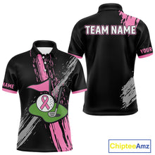 Load image into Gallery viewer, Black and pink ribbon Breast Cancer Awareness golf shirts custom Men golf polo shirts, best golf gift NQS10196