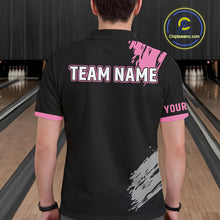 Load image into Gallery viewer, Black and pink ribbon Breast Cancer Awareness Bowling Shirts For Men custom team bowling jerseys NQS10197