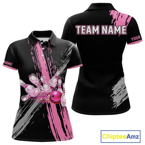 Black and pink ribbon Breast Cancer Awareness Bowling Shirts For Women custom team bowling jerseys NQS10197