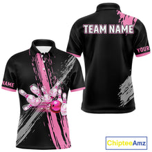 Load image into Gallery viewer, Black and pink ribbon Breast Cancer Awareness Bowling Shirts For Men custom team bowling jerseys NQS10197