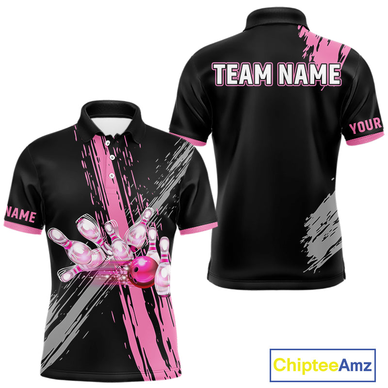 Black and pink ribbon Breast Cancer Awareness Bowling Shirts For Men custom team bowling jerseys NQS10197
