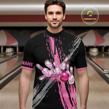 Load image into Gallery viewer, Black and pink ribbon Breast Cancer Awareness Bowling Shirts For Men custom team bowling jerseys NQS10197