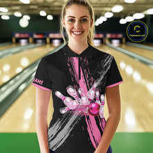 Load image into Gallery viewer, Black and pink ribbon Breast Cancer Awareness Bowling Shirts For Women custom team bowling jerseys NQS10197