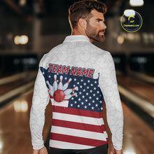 Load image into Gallery viewer, Personalized American Flag Strike Bowling Polo, 1/4 Zip Shirts For Men, Patriotic Bowling Team Jersey NQS10345