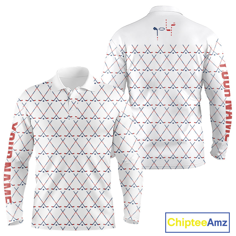 Red, White and Blue golf clubs pattern Men golf polo shirt Custom Patriotic golf outfits for men NQS10198