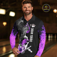 Load image into Gallery viewer, Custom Purple Flame Black Eagle Bowling Polo, Quarter Zip Shirt For Men, Team Bowling Clothes NQS10351