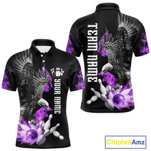 Load image into Gallery viewer, Custom Purple Flame Black Eagle Bowling Polo, Quarter Zip Shirt For Men, Team Bowling Clothes NQS10351