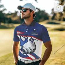 Load image into Gallery viewer, Red, White and Blue Flame golf ball Mens Golf polo shirts Custom patriotic Golf Outfit For Mens NQS10044