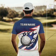 Load image into Gallery viewer, Red, White and Blue Flame golf ball Mens Golf polo shirts Custom patriotic Golf Outfit For Mens NQS10044