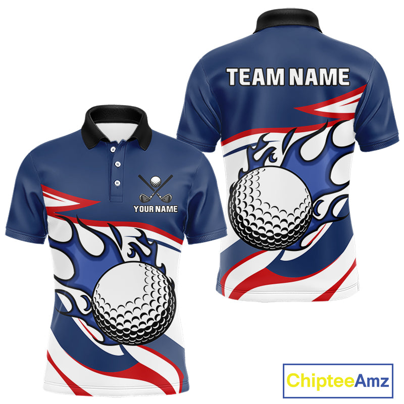 Red, White and Blue Flame golf ball Mens Golf polo shirts Custom patriotic Golf Outfit For Mens NQS10044