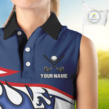 Load image into Gallery viewer, Red, White and Blue Flame golf ball Women Sleeveless Golf polo shirts Custom patriotic Golf Outfit NQS10044