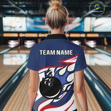 Load image into Gallery viewer, Red, White and Blue Flame bowling ball polo, 1/4 zip shirts for Women Custom patriotic Bowling Outfit NQS10045