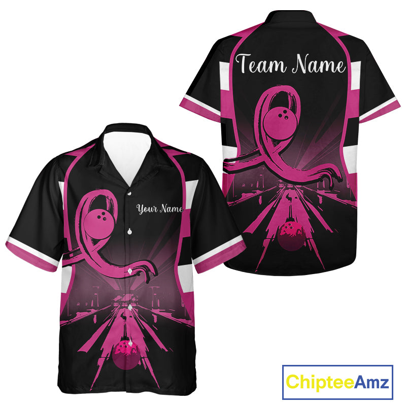 Breast Cancer Awareness Bowling Hawaiian shirt custom Black and pink ribbon team bowling jerseys NQS10207