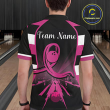 Load image into Gallery viewer, Breast Cancer Awareness Bowling Shirts For Men custom Black and pink ribbon team bowling jerseys NQS10207