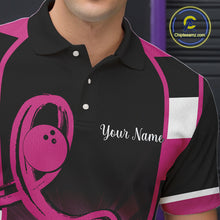 Load image into Gallery viewer, Breast Cancer Awareness Bowling Shirts For Men custom Black and pink ribbon team bowling jerseys NQS10207