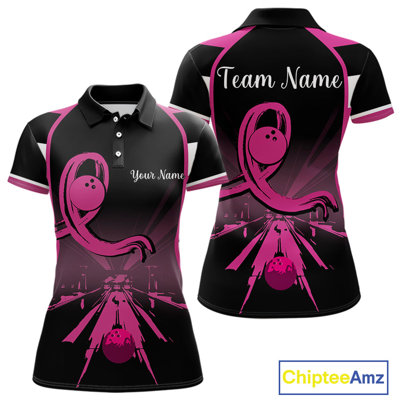 Breast Cancer Awareness Bowling Shirts For Women custom Black and pink ribbon team bowling jerseys NQS10207