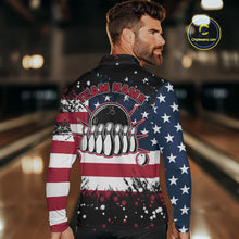 Load image into Gallery viewer, American Flag Black Bowling Polo, 1/4 Zip Shirts For Men custom patriotic retro bowling team shirts NQS10210