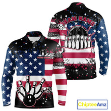 Load image into Gallery viewer, American Flag Black Bowling Polo, 1/4 Zip Shirts For Men custom patriotic retro bowling team shirts NQS10210