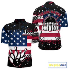 Load image into Gallery viewer, American Flag Black Bowling Polo, 1/4 Zip Shirts For Men custom patriotic retro bowling team shirts NQS10210