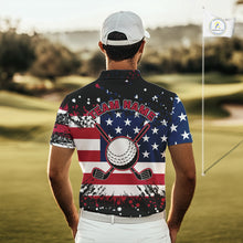 Load image into Gallery viewer, American Flag Black golf polo shirts for men custom patriotic retro golf team shirts, golfer gifts NQS10211