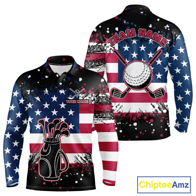 American Flag Black golf polo shirts for men custom patriotic retro golf team shirts, golfer gifts NQS10211